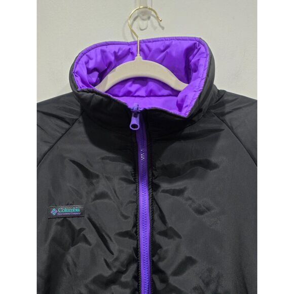Vintage Columbia 90s Reversible Puffer Jacket Men’s Tall L Black Purple Nylon - Picture 2 of 13